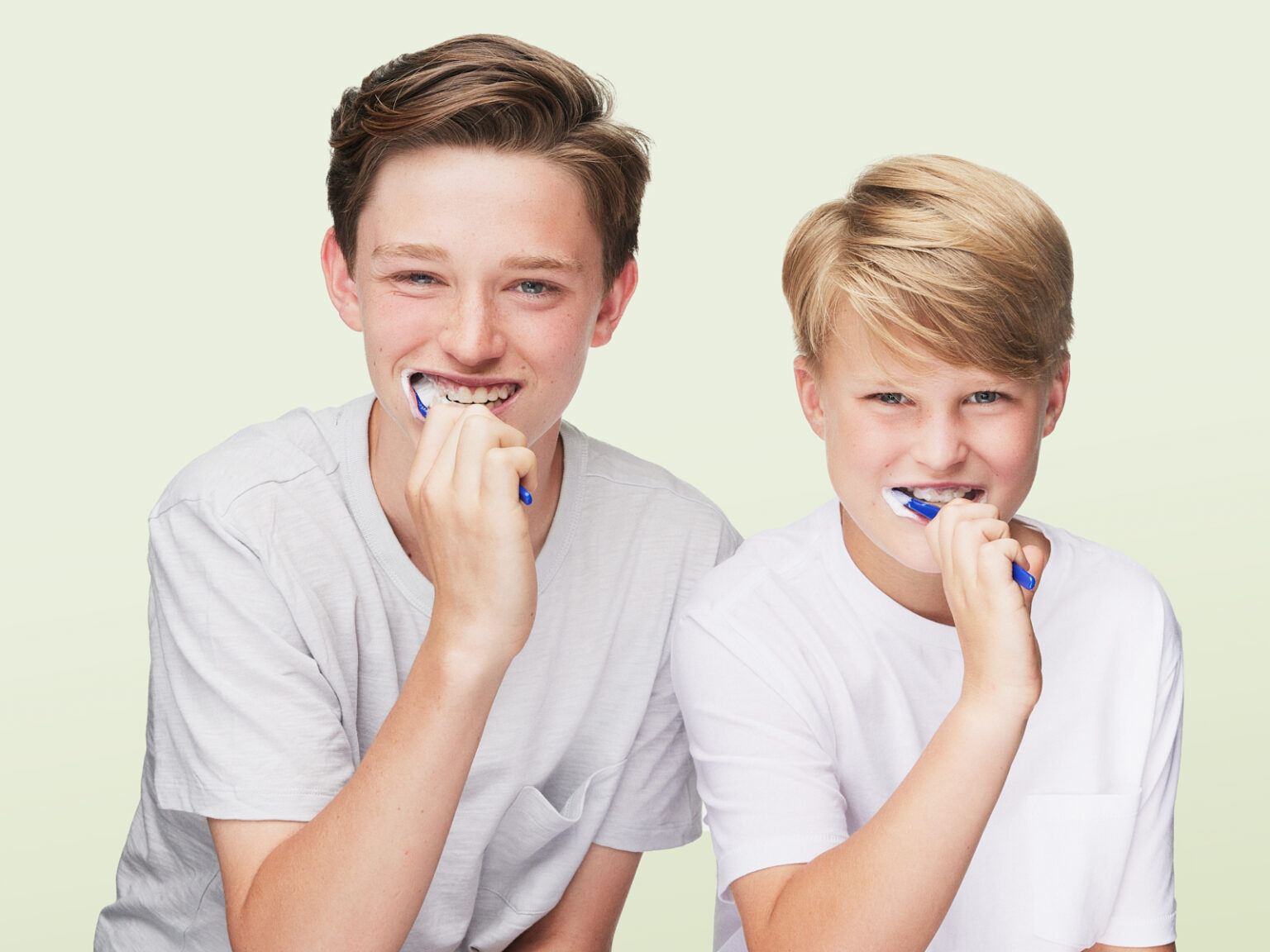 two brothers brushing their teeth
